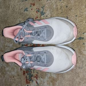Girl Adidas size 4.5 gray peach and white